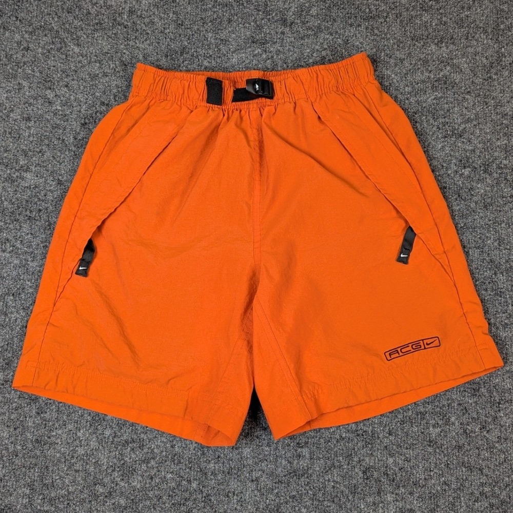 Nike ACG Vintage Hiking Shorts Orange Belted Mesh Lined Mens Small S8 QMI